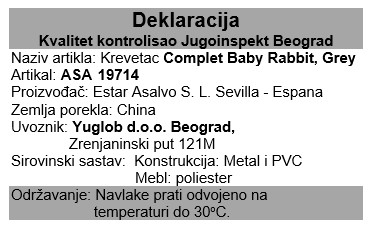 Asalvo prenosivi krevetac za decu Complet Rabbit Grey 19714 deklaracija